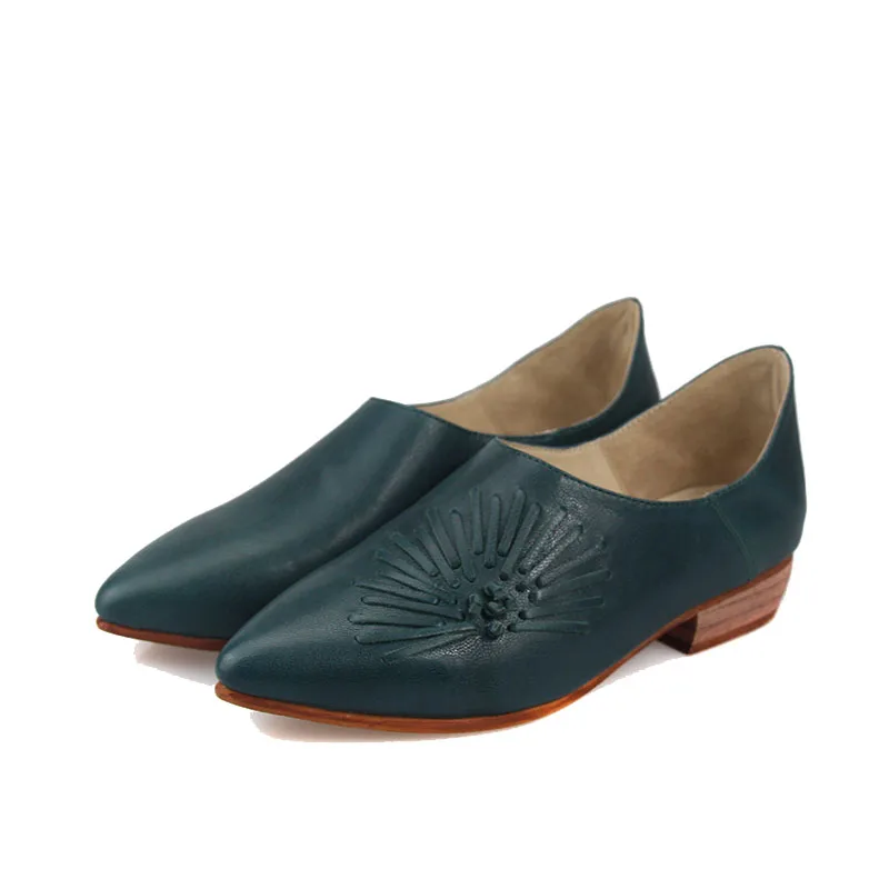 2019 кожаные туфли в западном стиле Женские лодочки с острым носком на низком