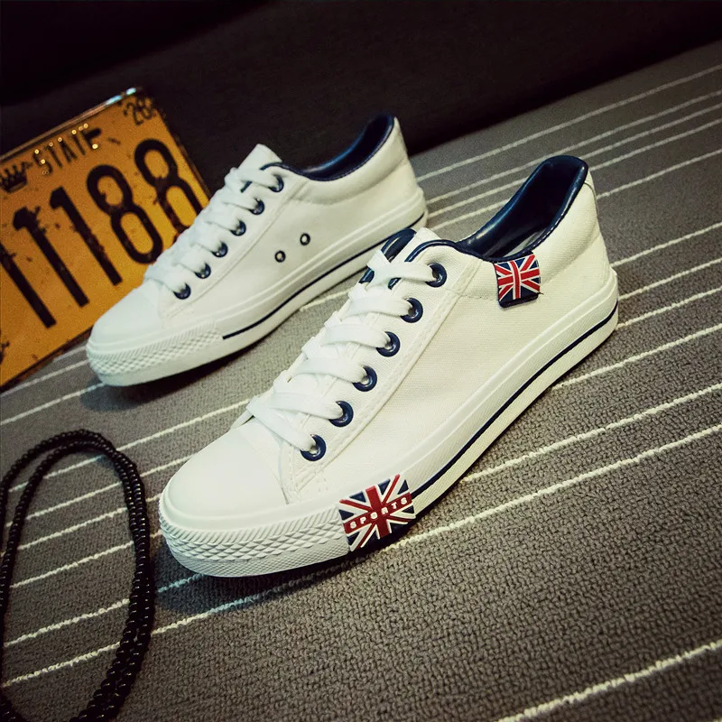New style rice flag white canvas shoes casual beef tendon bottom men's student | Обувь
