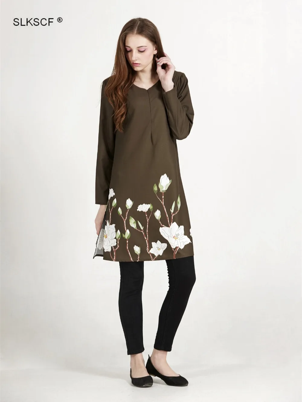 [SLKSCF] мода мусульманский средней длины рубашка платье Исламская одежда для