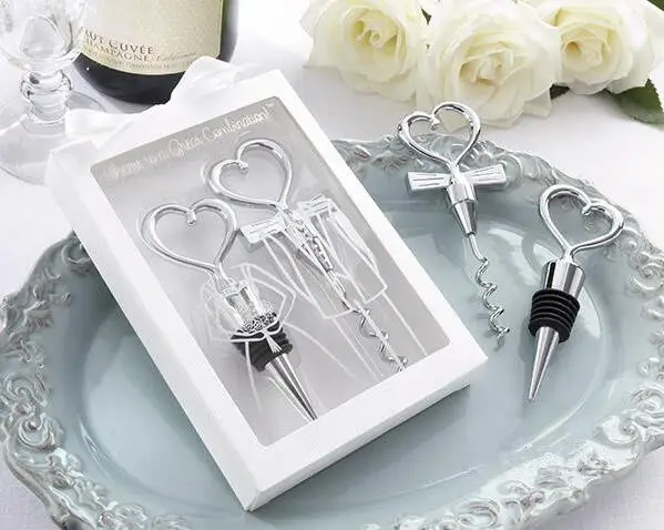 Wedding wedding reply red wine the bride and groom craft gift set gift stuffed red wine Love heart bottle opener