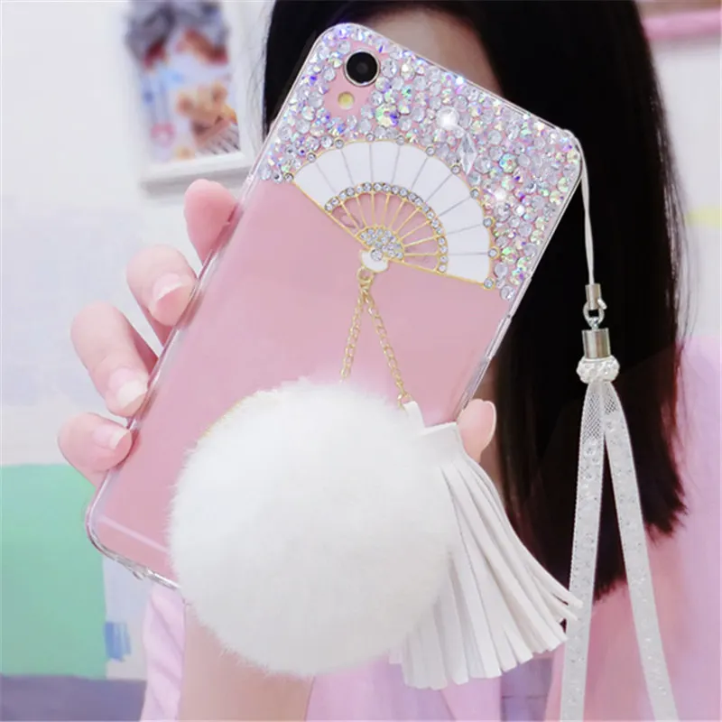 Роскошный блестящий чехол для телефона 3d Fan со стразами мягкий с кисточками и