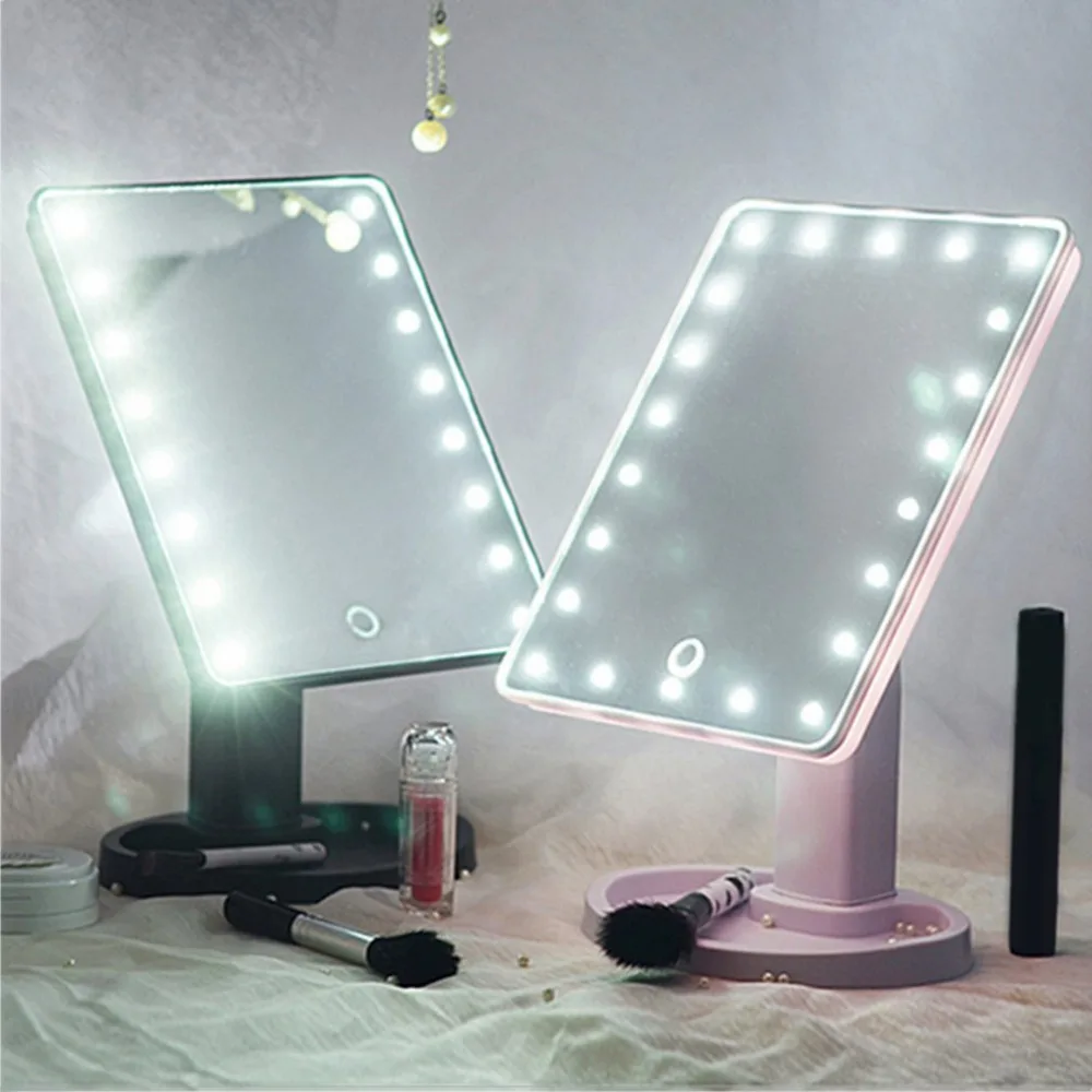 

1 pcs Portable Size 22LED Women Facial Makeup Mirror 360 Degree Rotation Touch Induction Tabletop Cosmetic Makeup Mirror