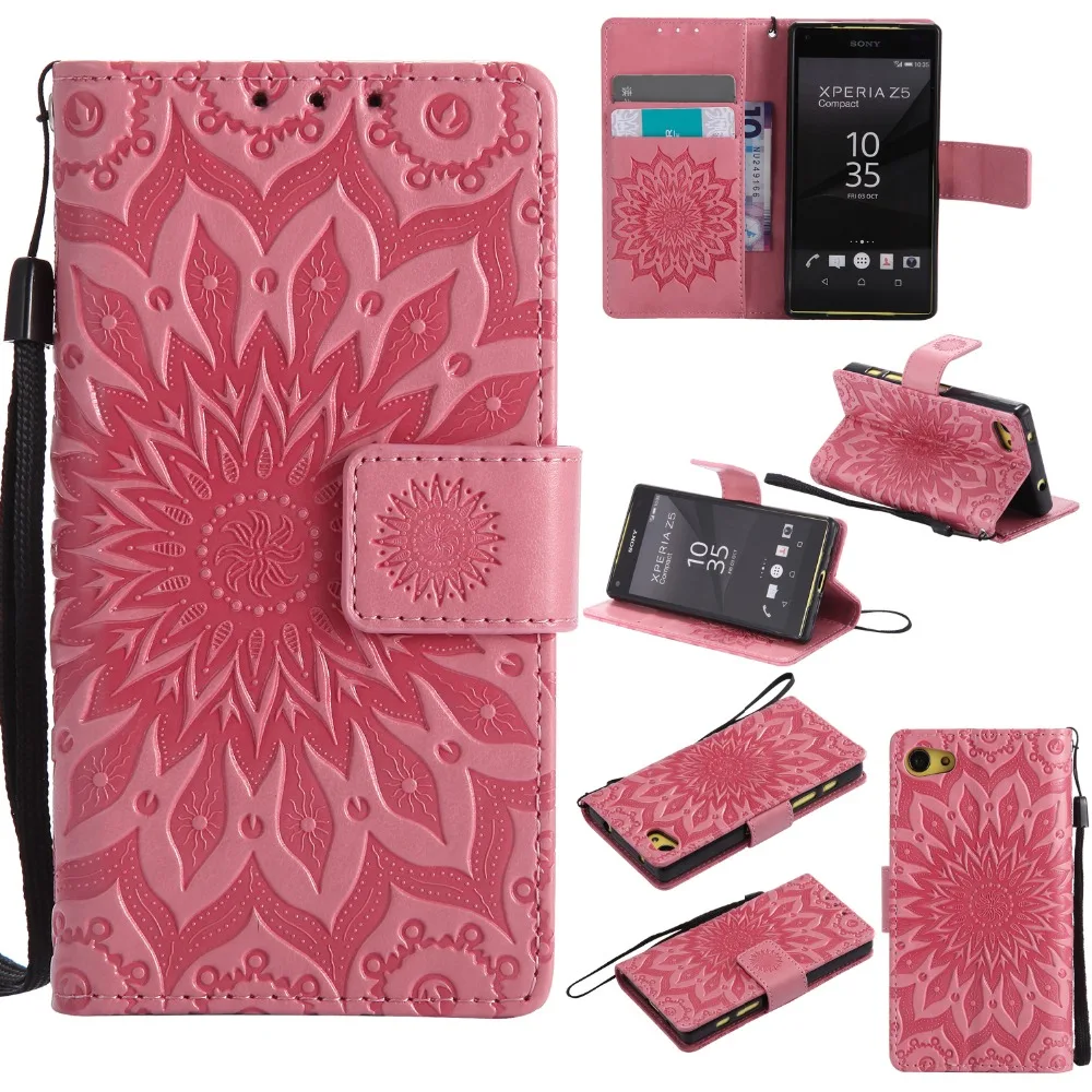 Чехол с тиснением подсолнуха и откидной крышкой для fundas Sony Z5 Compact Case Xperia E5803 E5823 4 6