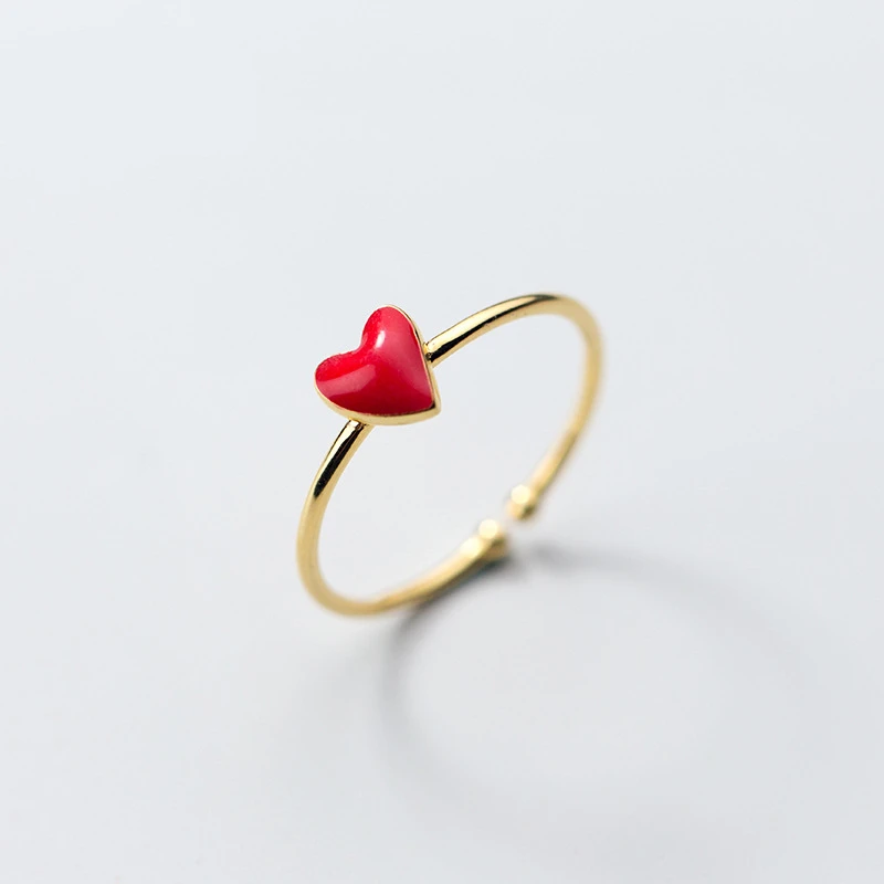 

Daisies 925 Sterling Silver Cute Enamel Red Heart Open Adjustable Ring For Women Wedding Party Fashion Jewelry