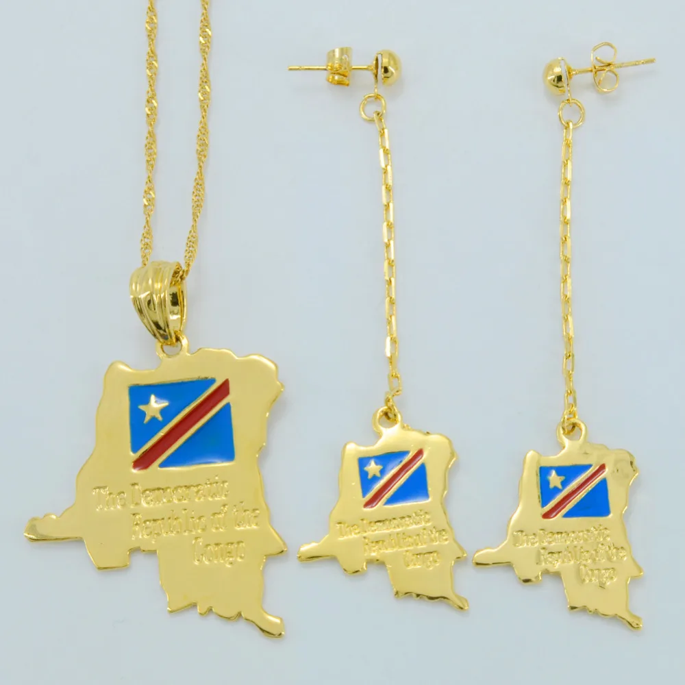 Золотой цвет Демократическая Республика Конго карта DRC кулон ожерелье серьги для