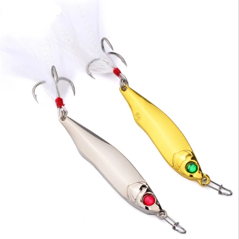 1PCS Metal Spinner Spoon Fishing Lure copper Hard Bai 10g/15g/20g/28g Artificial Sequins with Single Hookswith Feather Tackle | Спорт и