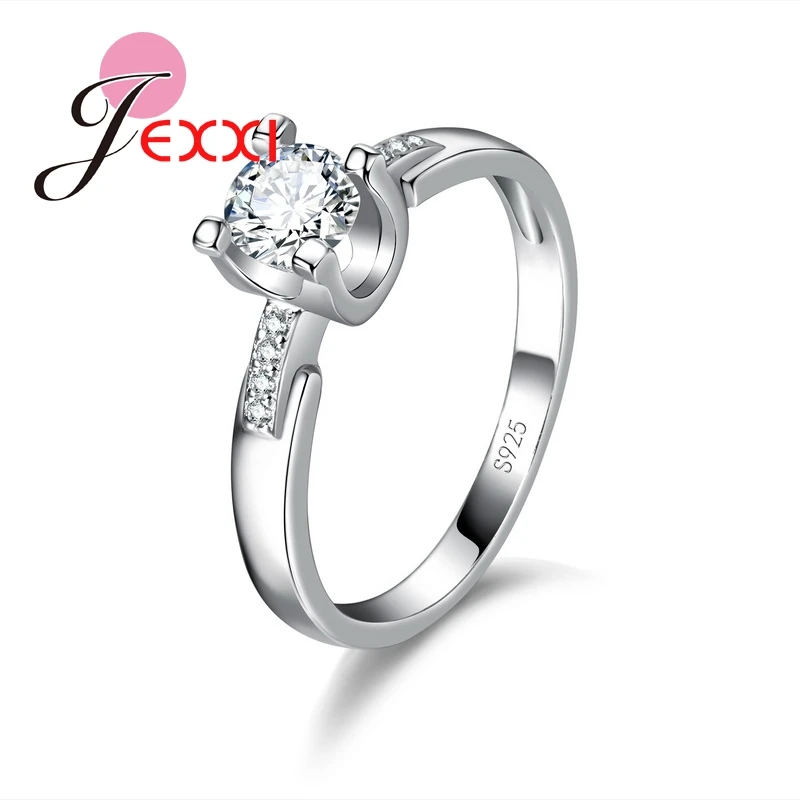 

Wedding Band Jewelry White CZ Crystal 925 Sterling Silver Wedding Engagement Rings For Women Bride Finger Ring