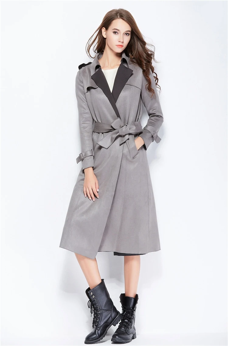 Fitaylor Новая осень Для женщин замшевые Тренч Элегантная мода длинный тонкий ремень