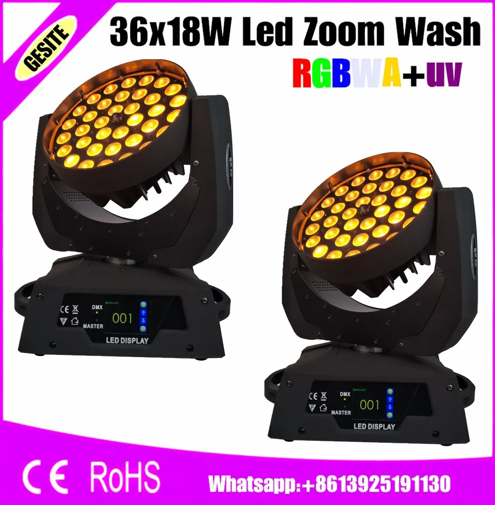 2 шт./лот Светодиодный зум 36x18 Вт с RGBWAUV dmx 512 19 каналов для диджея дискотеки