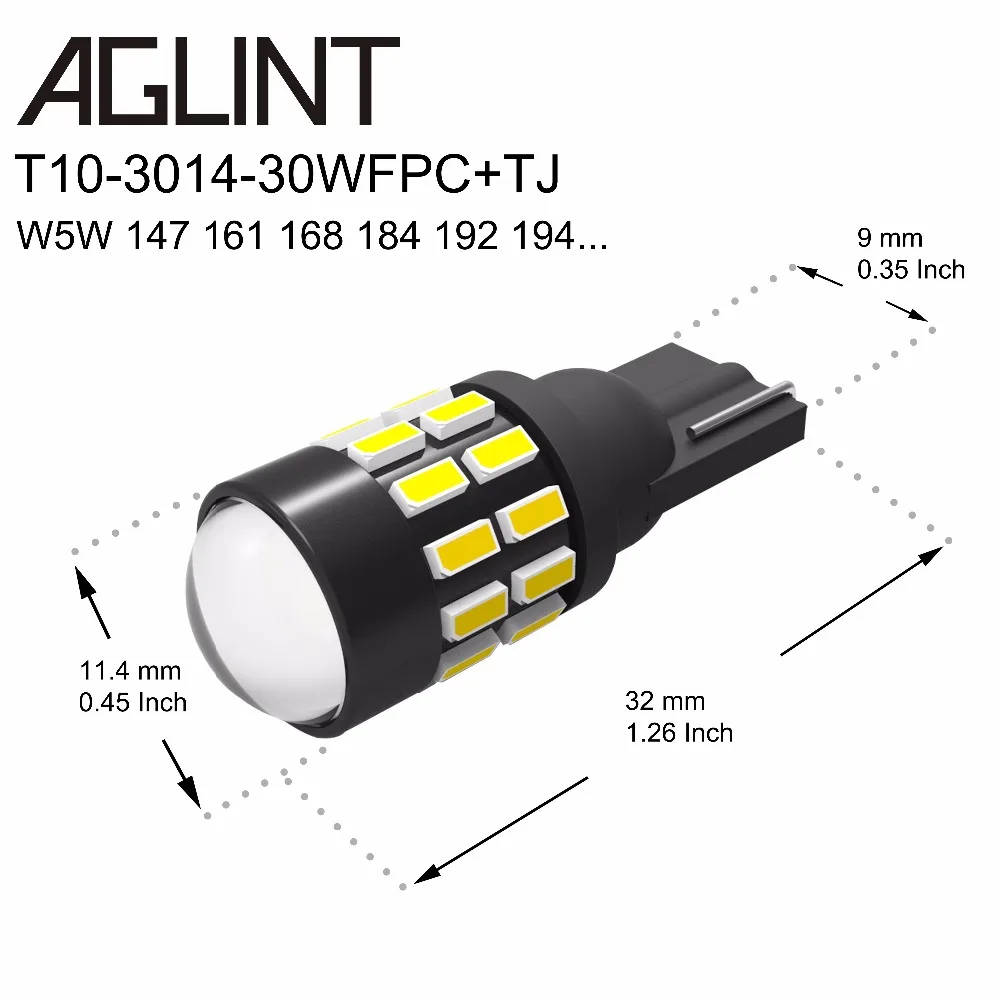 AGLINT 2 шт. чрезвычайно яркие 3014SMD 30 чипы 194 168 2825 W5W T10 Светодиодные Автомобильные