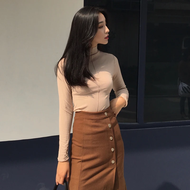 2017 Корея Харадзюку маленькая водолазка футболка женская элегантный дизайн