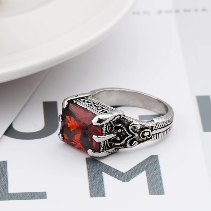 Красное и черное кольцо с большим камнем для мужчин из цинкового сплава мужское