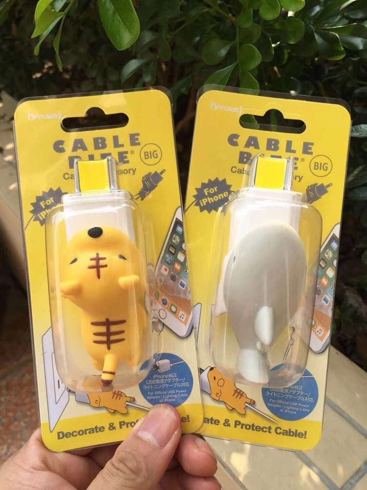 2 шт Милая защита для кабеля "укус" для мобильного телефона, кабель USB, защита для зарядного устройства, большой и маленький набор, мультяшная защита, панда, рыба, Акула