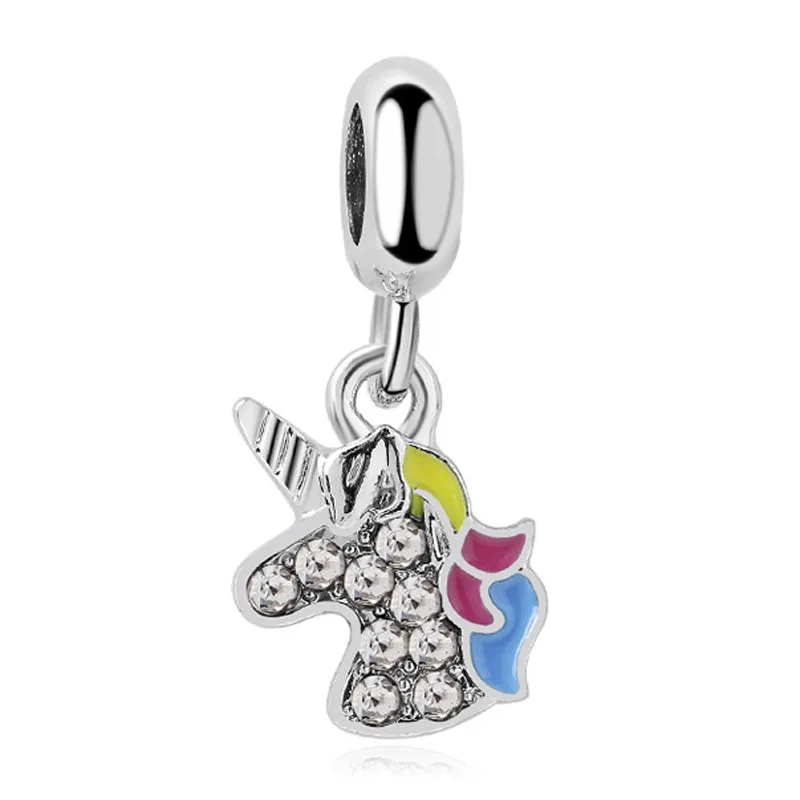 unicorn dangle Новейшая Милая кошка бультерьер бульдог Лабрадор бусинки в форме щеночка Европейская Бусина Подходит Pandora Женские Подвески для девушки браслеты и подвески - Цвет: unicorn dangle