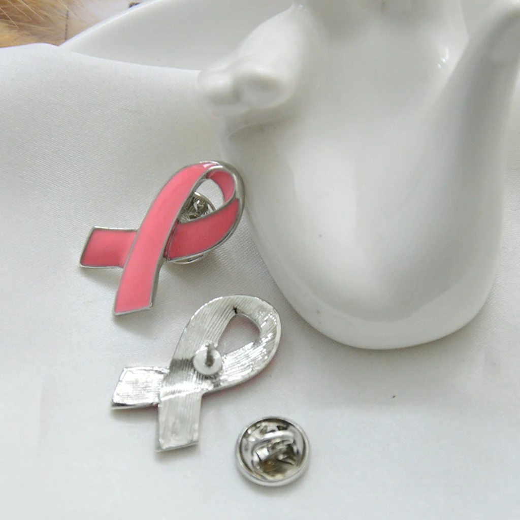 

Breast Cancer Awareness Pink Enamel Silver Edge Lapel Pins Jewelry Brooches for Women