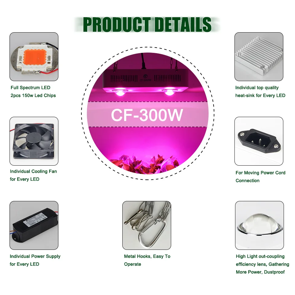 

CF Grow 300W 600W COB LED Grow Light Greenhouse Hydroponic Plant Growing Lamp Full Spectrum Replace UFO HID Grow Lighting