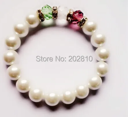 Качественный Романтический браслет с белым жемчугом 10 мм разные цвета