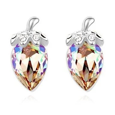 

Simple OL Style Genuine Crystals from Swarovski Stud Earrings White Gold Color Strawberry Fashion Wedding Jewelry For Women