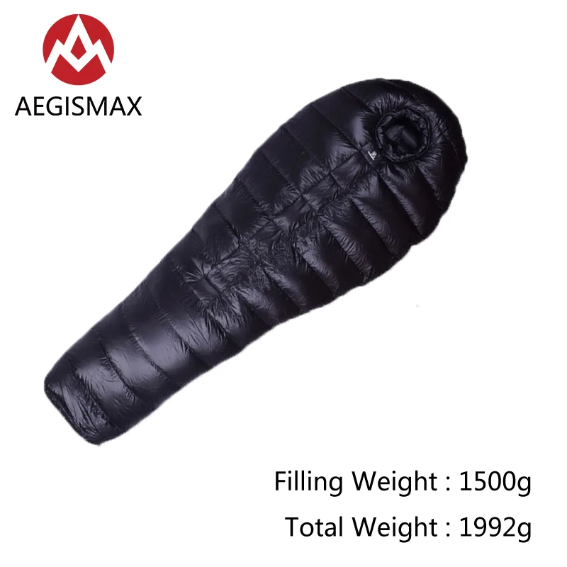Black AEGISMAX AEGIS-B1500 серии утиный пух открытый кемпинг 3D полное окружение Munny утолщаются согреться зимний спальный мешок - Цвет: Black