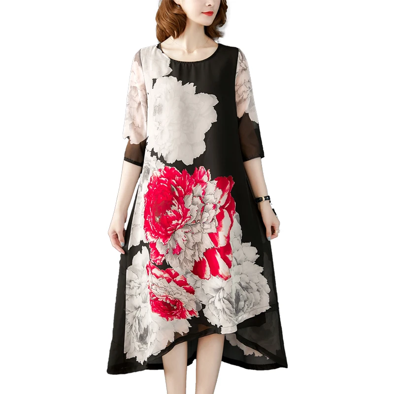 

Женское платье большого размера, Пляжное Повседневное платье из натурального шелка с принтом, 2019