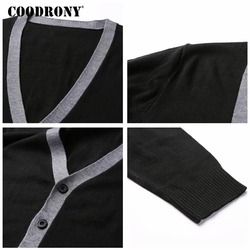 COODRONY мужской свитер, Повседневный Кардиган с v-образным вырезом, мужская одежда, Осень-зима, Новое поступление, вязанные кашемировые шерстяные мужские свитера 8258