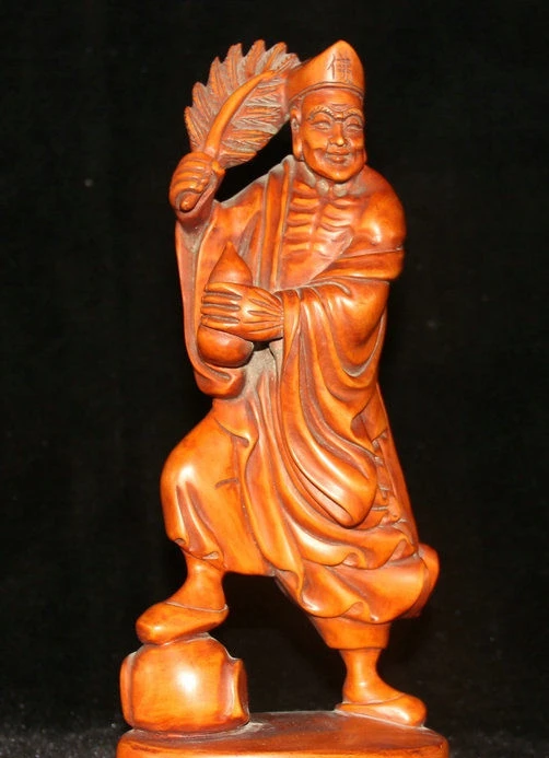 10 &quotСтарый китайский Huanghuali деревянный стенд Ji Gong Mad Monk Будда бессмертный веер