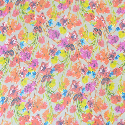 Яркая шелковая ткань с цветочным принтом очень мягкая SCG517 | Дом и сад