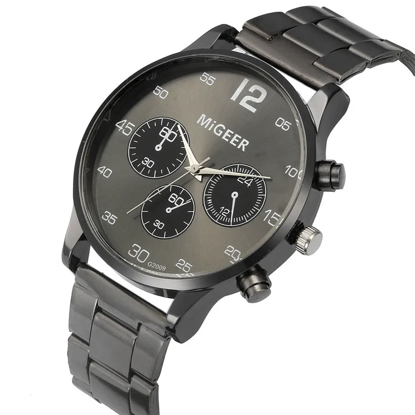 

MIGEER Man watch Fashion Men Crystal Stainless Steel Analog Quartz Wrist Watch Bracelet #201913
