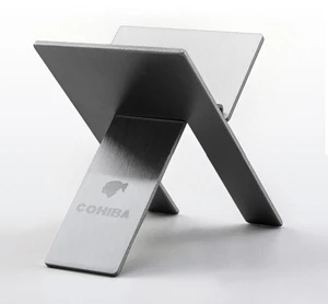 silver without box COHIBA Пепельница держатель из нержавеющей стали держатель для сигар Портативный штатив Cuba аксессуары для сигар с коробкой - Цвет: silver without box
