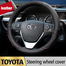 Real Leather Car Styling Steering Wheel Cover for Toyota Corolla Avensis Yaris Rav4 Hilux Auris 2013 2014 2015 Auto accessories