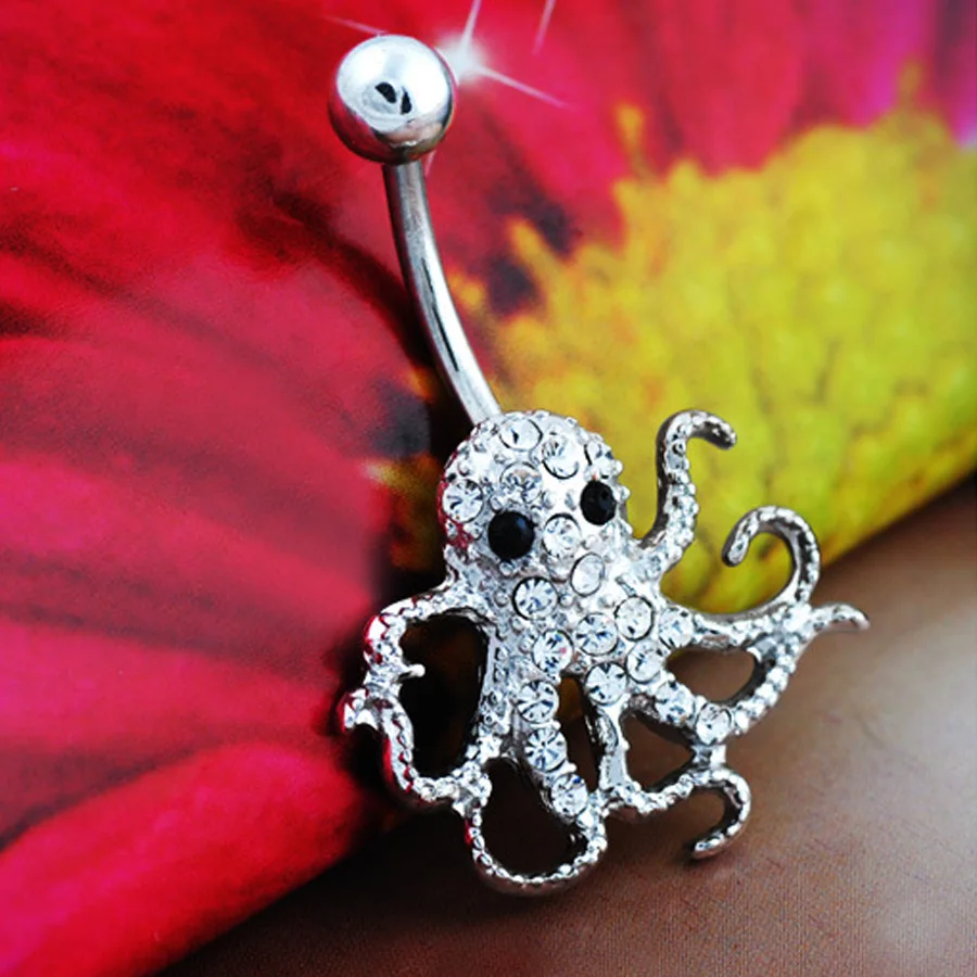 Кольцо для пирсинга пупка с белым кристаллом осьминог кольцо тела ювелирное