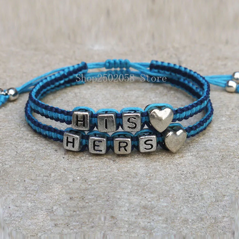Его и ее персонализированные Парные браслеты браслет с сердечками Подарок на