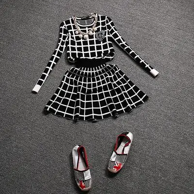 Новинка 2018 осенне зимний женский клетчатый свитер комплект из шерстяного топа и