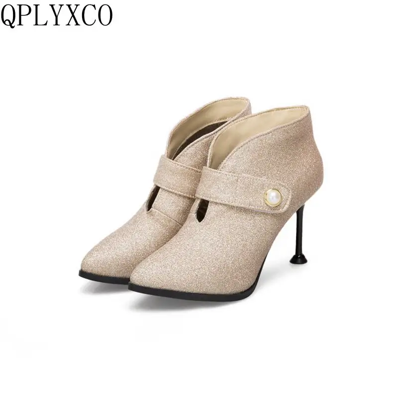 QPLYXCO Ankle Boots Big &amp Small Size 31-50 Autumn winter Women short High heels quality pumps wedding shoes Woman T057 | Обувь