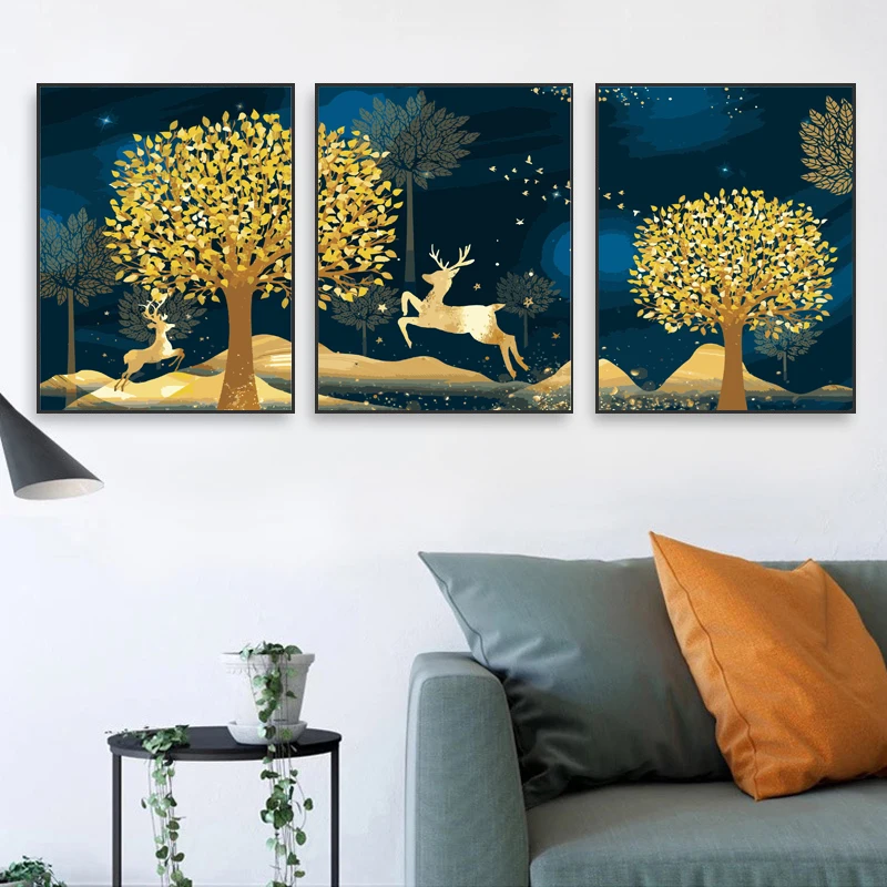 3 шт. пейзаж олень лес обрамление картины DIY живопись по номерам настенная