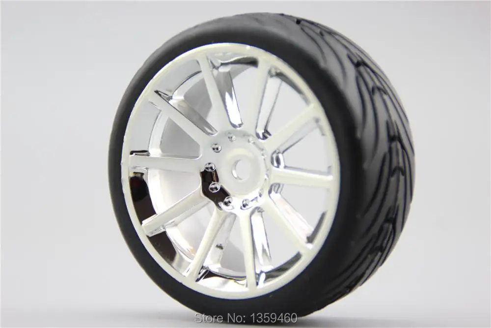 4pcs RC 1/10 Soft Rubber On Road Car Tire Tyre Wheel Rim W10S1C 0mm Offset(Chrome) 10486+Rubber | Игрушки и хобби