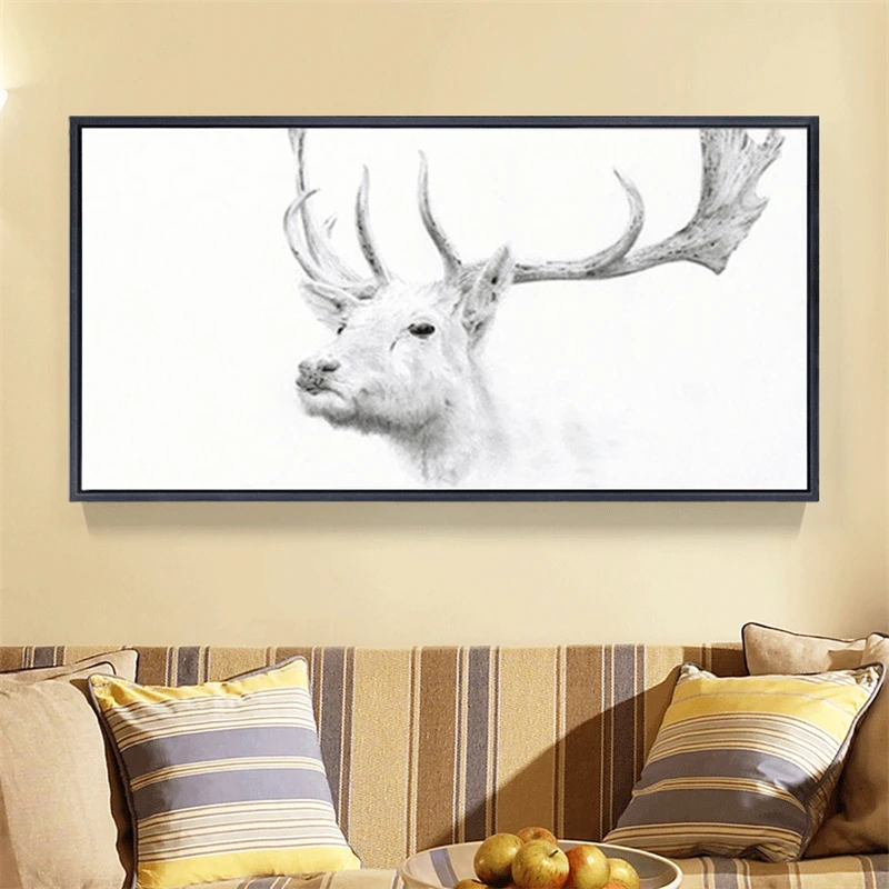 HAOCHU Long Black and White Sketch Reindeer Eagle Canvas Painting Wall Art Poster Pictures for Living Room Nordic Decoration | Дом и сад