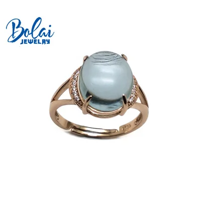 aquamarine crack Bolaijewelry, натуральный белый Аквамарин Драгоценный Камень Овальный 10*12 мм в 925 розовом цвете кольцо из стерлингового серебра ювелирные изделия для женщин вечерние подарок - Цвет камня: aquamarine crack