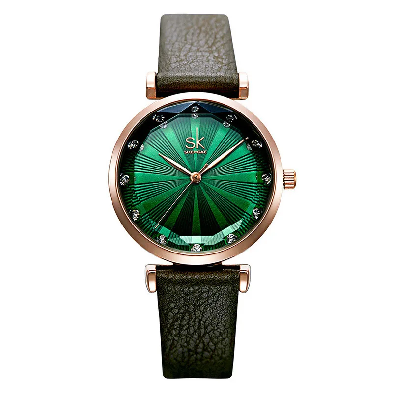 Shengke Genuine Leather Women Top Brand Luxury Crystal Ladies Quartz Wrist Watches Fashion Casual Female Relogio Feminino New671 | Наручные