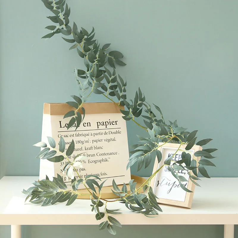 gray green 160 см искусственные растения ива ротанг, искусственные длинные лозы веточки с зеленым листом для украшения дома, свадьбы, сада, зелени - Цвет: gray green