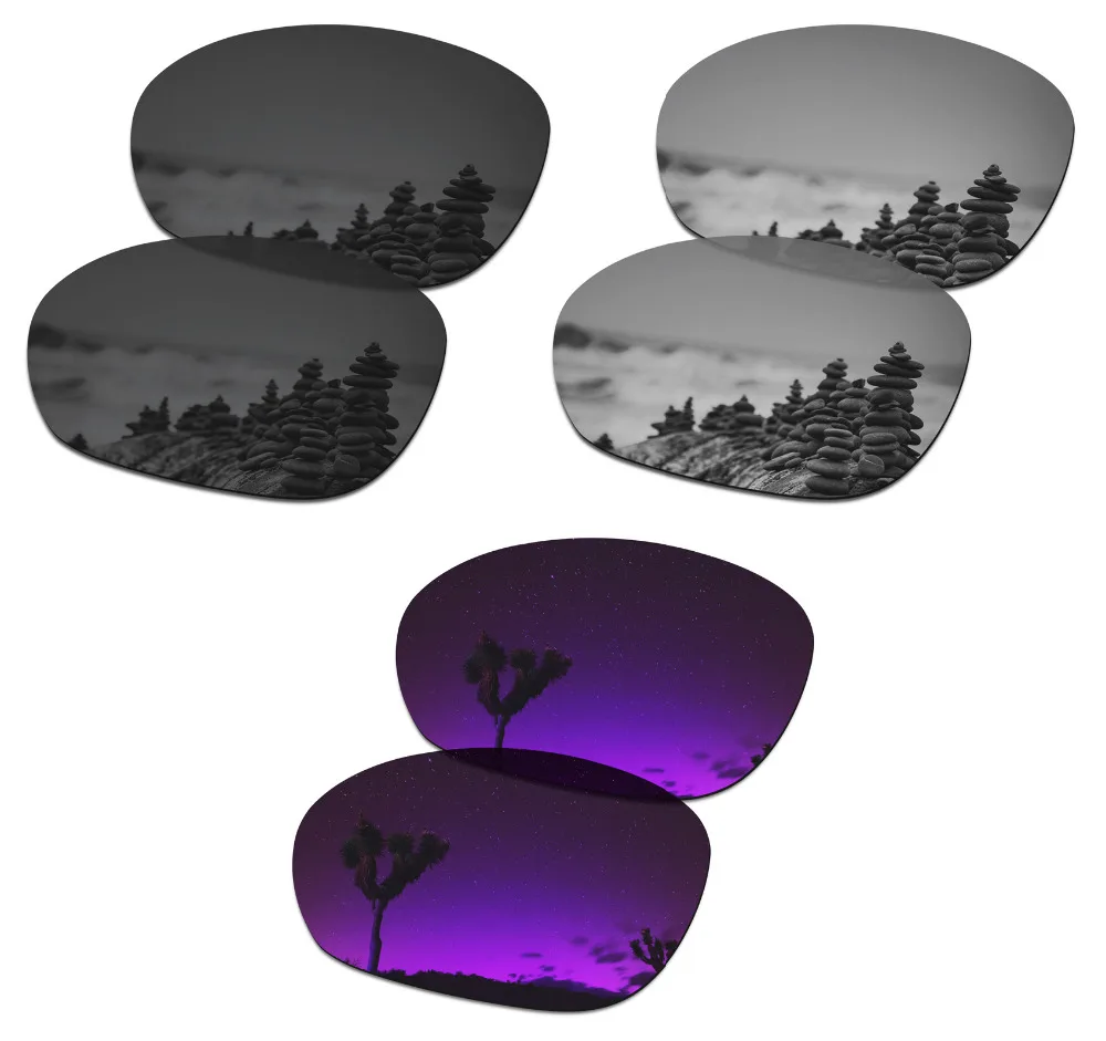 SmartVLT 3 Pairs Polarized Sunglasses Replacement Lenses for Oakley Pulse Stealth Black & Silver Titanium & Plasma Purple