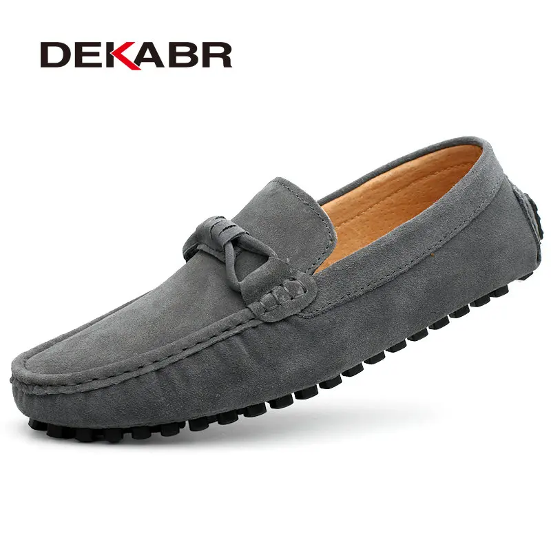 DEKABR/Новинка года; мужские лоферы из коровьей замши; сезон весна-осень; мокасины из натуральной кожи для вождения; мужская повседневная обувь без застежки; большие размеры 38-46 - Цвет: Gray