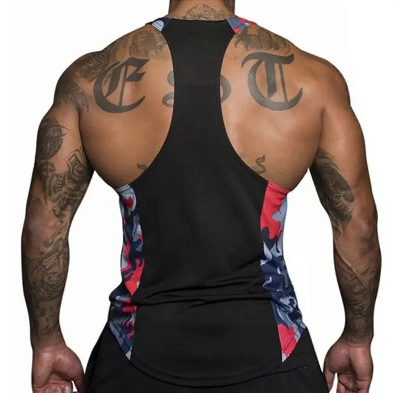 

2019 New Mens Gym Vest Racerback Bodybuilding Muscle Camo Camouflage Stringer Plain Tank Top Fitness Singlet Tops