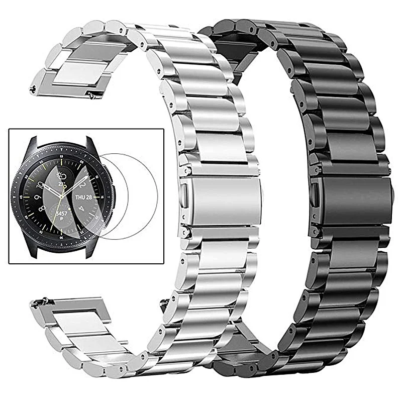 22 мм ремешки из нержавеющей стали для samsung Galaxy Watch 46 мм gear S3 Band 2 шт металлический ремешок с защитой экрана