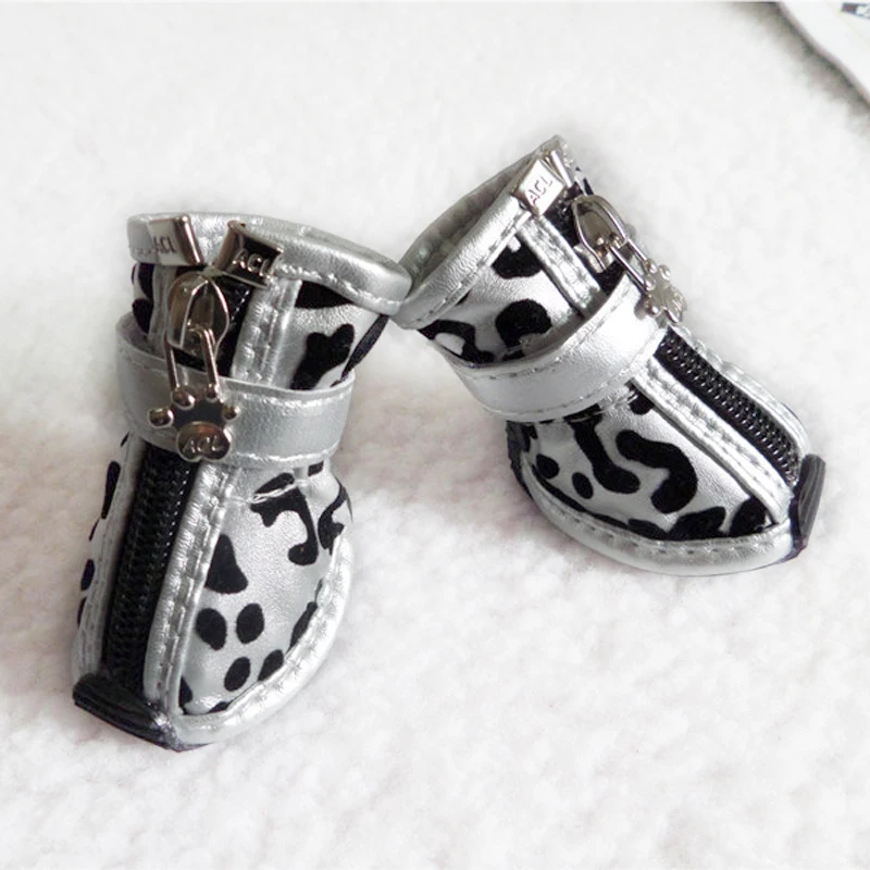 Кожаные ботинки для домашних животных 4 шт./компл. золотистые леопардовые ПУ