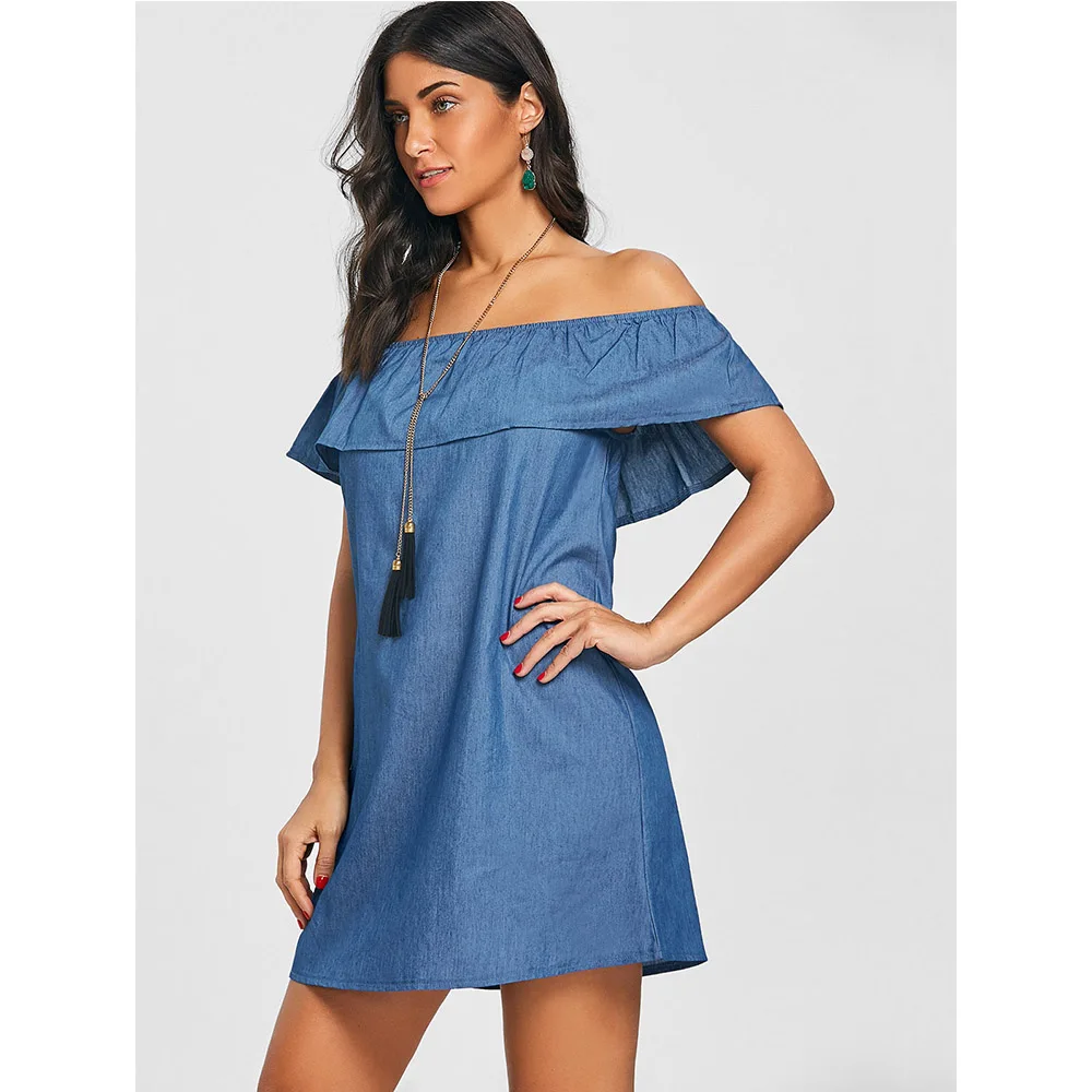 Женское джинсовое платье VESTLINDA летнее короткое Повседневное с оборками и