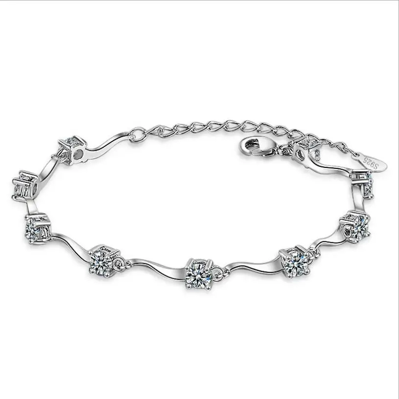 925 серебряный браслет для тенниса AAA CZ Bling Четыре Зубца кубический цирконий мужчин