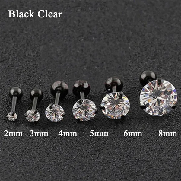 Black Clear 1 шт. Модные CZ 3 зубец ушной хрящ из нержавеющей стали серьги гвоздики Кристалл Циркон пирсинг ювелирные изделия золото прозрачный букле - Окраска металла: Black Clear