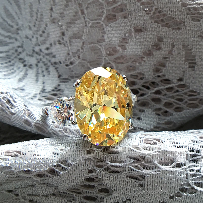 Твердое 18 K Белое Золото 3ctw Moissanite Изумрудное овальное кольцо и желтый Moissanite ювелирные изделия из чистого золота для женщин