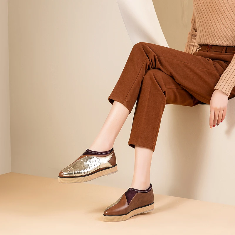 JK 2019 Spring Totem Platform Women Flats New Lace Up Fashion Casual Shoes Flat Footwear PU Pointed Toe Girl Big Size 50 | Обувь